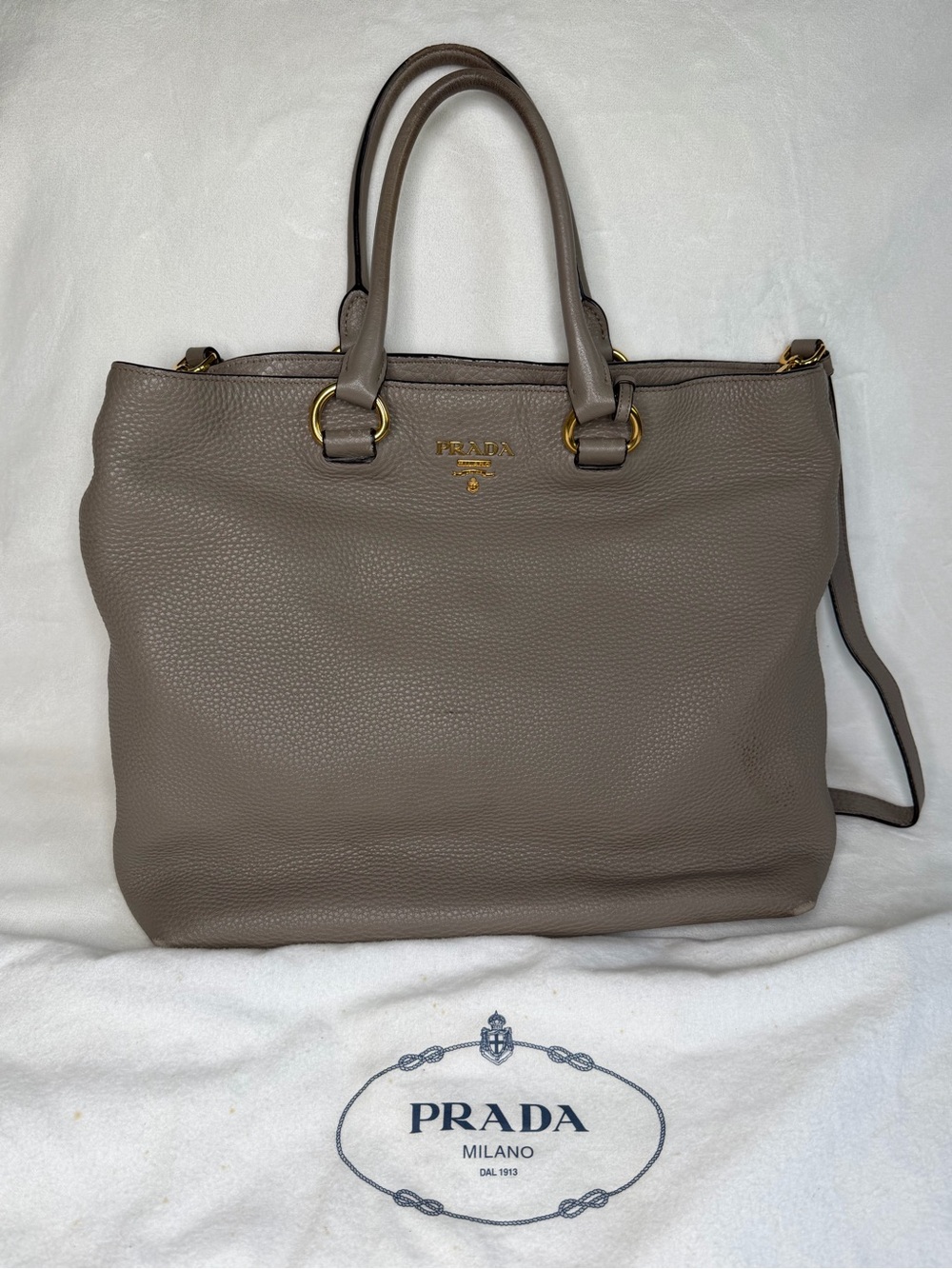 Prada Gray Pebble Grained Leather Shoulder Bag